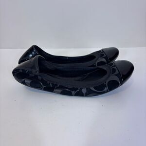 Coach Black Monogram C Logo Cap Toe Flats Women's 7